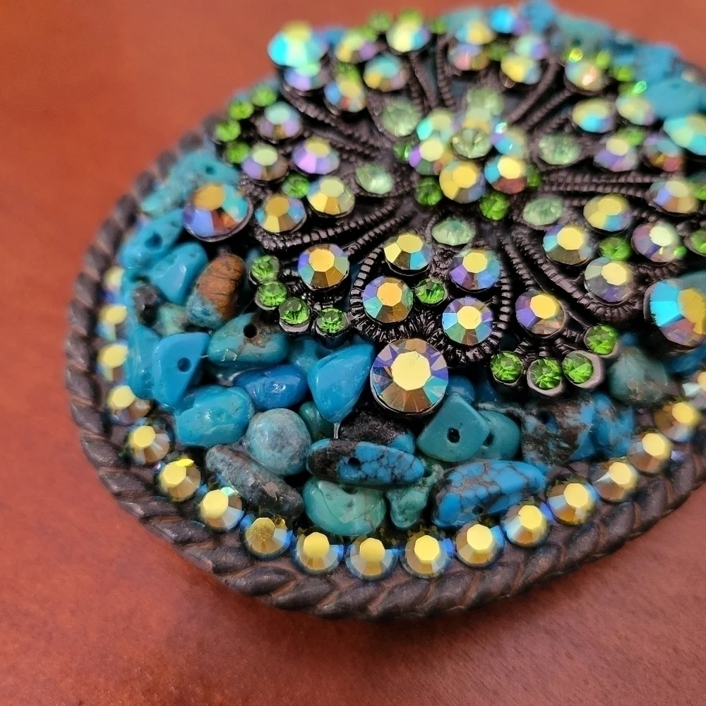 Whimsical Originals Rhinestone and Turquoise Belt Buckle Artisan Made